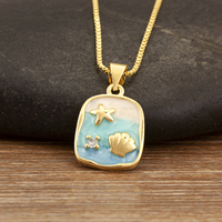 Collier pendentif QIKU tendance style peinture à l'huile en cuivre, mode chinoise, plaqué or 18 carats, motif géométrique fleur de perle