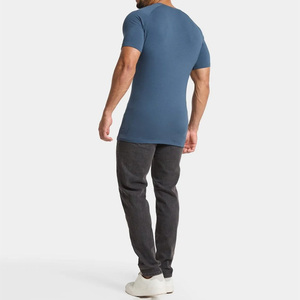 Camiseta Casual de Manga Corta para Hombre, Cuello Redondo, Color Azul Sólido, Tejido No Tejido, Corte Regular, Algodón/Fibra de Bambú, Secado Rápido, Transpirable, con Logotipo Frontal - Product Image 3