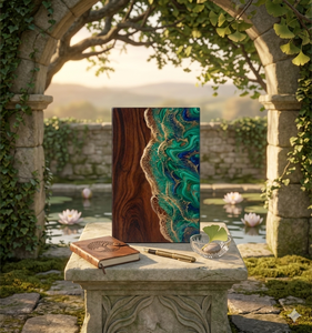 <b>Memorial</b> Tribute <b>Plaque</b> Decorative Remembrance Sign Wood Grain Blue Green Art Panel for Grave Garden Tribute Display - Product Image 1