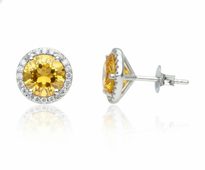 Pendientes Clásicos Minimalistas de Plata 925 con Baño de Rodio, Engaste de Garra, Halo de Citrino y Moissanita para Mujer, Regalo para Fiestas y Uso Diario - Product Image 1
