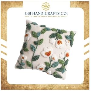 Floral Embroidered Cotton <b>Throw</b> <b>Pillow</b> Square Pastoral Style Washable Decorative Cushion Cover at Wholesale Price - Product Image 2