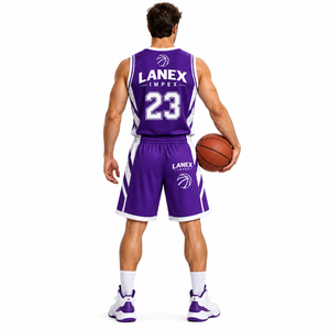 Conjunto Profesional de Camiseta y Pantalones Cortos de Baloncesto Color Morado, Uniformes Personalizados para Equipos Masculinos, Ropa Deportiva Ligera y Transpirable, Sublimación - Product Image 4