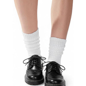 <b>Women</b>’s Scrunch Crew <b>Socks</b> Retro Solid Slouch Mid Calf Cotton Casual Athletic <b>Socks</b> Woven Cotton Soft <b>White</b> Beige Black - Product Image 2