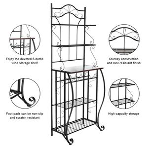 Scaffale da Cucina a 5 Ripiani in Metallo con Supporto per Microonde, Portabottiglie e Postazione di Lavoro - Nero (63,5 cm x 40,6 cm x 15,2 cm) - Product Image 3