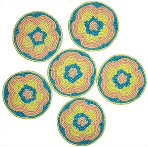Handmade Beaded Coaster Set Of 6 Classic Fabric Bar Mats Washable <b>Drinkware</b> <b>Accessories</b> For Home Use - Product Image 3
