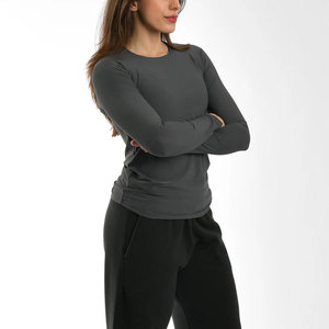 Women's <b>Long</b> Sleeve Gym Jogging Wear Cotton Jersey Stretchable Material Seamless Athletic Sportswear Breathable Compression Tee - Product Image 4