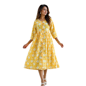 Robe Tunique Courte Décontractée en Coton Faite à la Main pour Femme, Motif Floral Imprimé, Manches Courtes, Col Rond, Écologique, Idéale Printemps/Été et Soirées - Product Image 5