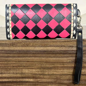 Portefeuille à main pour femme en cuir de vachette de qualité supérieure avec logo personnalisé, motif à carreaux, nouveau, fait main, porte-cartes et porte-monnaie avec bracelet - Product Image 5