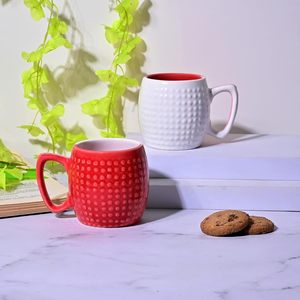 Lovely <b>Red</b> & White Dot Pattern Ceramic Cup Set <b>Microwave</b> Safe Glazed Mug Farmhouse Style Flowered Design Set of 2 - Product Image 4