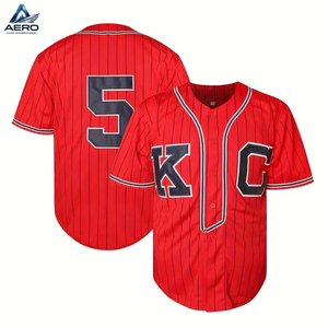 Camiseta de Béisbol con Cuello en V, Rayas Rojas y Letra Bordada, Tejido de Punto de Poliéster, Ligeramente Elástica, Top Deportivo para Hombre - Product Image 3