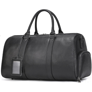 Sac de voyage en cuir avec compartiment à chaussures, fermeture éclair, unisexe, noir, 36-55L, poignée souple - Product Image 3