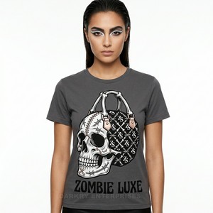 T-shirt personnalisé pour femme, motif floral et crâne, imprimé graphique botanique squelette, esthétique bohème, en coton, vente en gros fabricant - Product Image 2