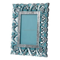 Cadre photo en bois sculpté à la main |   Cadre photo vintage en turquoise et feuille d'argent pour présentation sur table, décoration maison et hôtel, vente en gros