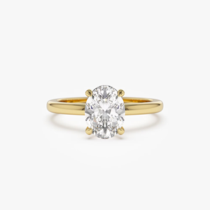 Bague de fiançailles en or jaune avec diamant taille ovale, bijoux classiques pour femmes - Product Image 1