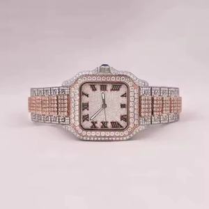 Reloj de cuarzo unisex de lujo con incrustaciones de diamantes, caja cuadrada de acero inoxidable de 44 mm, esfera analógica con números romanos y cierre desplegable. - Product Image 1