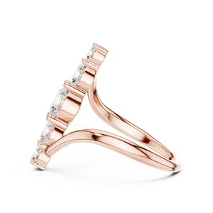 Bague de fiançailles et de mariage incurvée à cinq pierres en diamant de laboratoire or rose |   Bague d'anniversaire de luxe avec diamant rond brillant - Product Image 4
