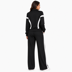 Custom Logo Women Color Block Tracksuit Set OEM <b>Zip</b> <b>Up</b> <b>Jacket</b> Side Stripe Wide Leg Pants Two Piece Set Active Sportswear - Product Image 2
