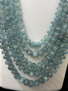 Collier de perles en pierre d'aquamarine naturelle multicouche Kharbuja 870 carats, ovales bleu-vert clair, pour la fabrication de bijoux KD GEMS - Product Image 2