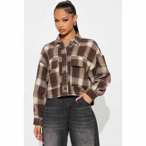 Hot Sale Women's Spring Autumn Knitted Shirt High Quality Long Sleeve Plaid Casual <b>Tops</b> with Button Turn-Down Collar - Product Image 1