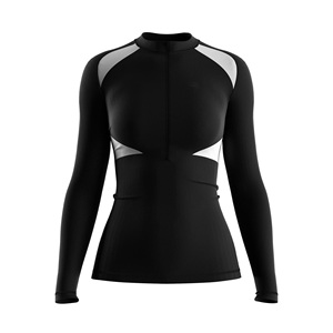 Maillot de bain à manches longues pour femme, personnalisé, à séchage rapide, imprimé feuilles de palmier tropicales, chemise de surf, protection solaire UPF+, hauts de bain - Product Image 4