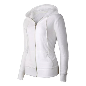 Sudadera con capucha delgada de alta calidad para mujer con cremallera y opción de logotipo personalizado con impresión en relieve, sudaderas de alta calidad de tela tejida para mujer - Product Image 2