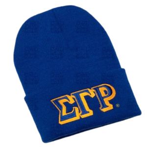 หมวกบีนนี่พับได้สีน้ำเงินรอยัล Sigma Gamma Rho ปักลายตัวอักษรกรีก หมวกไหมพรมสำหรับฤดูหนาวสำหรับผู้หญิง หมวกสั่งทำพิเศษสำหรับชมรมนักศึกษา ให้ความอบอุ่นและมีขอบพับ - Product Image 1
