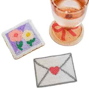 Sous-verre rond en perles de verre à motif pastèque, fait main, avec support en coton, résistant à la chaleur, accessoire de cuisine et de salle à manger - Product Image 4