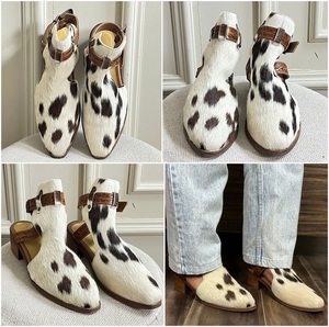 รองเท้าบูทหนังวัวแท้ขายดี ตกแต่งด้วยสายรัดข้อเท้าสองเส้นพร้อมหัวเข็มขัดประดับ รองเท้าคาวเกิร์ลหัวแหลมสำหรับผู้หญิง - Product Image 3