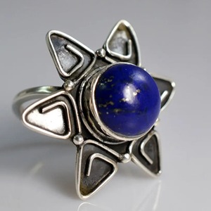 <b>Lapis</b> <b>Lazuli</b> <b>Ring</b> 925 Sterling Silver Handmade Boho Statement Promise Jewelry for Women Natural Round Shape Gemstone Jewelry - Product Image 5