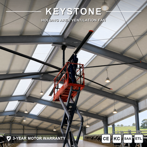 พัดลมเพดาน HVLS เสียงเบา ฉนวนกันความร้อนระดับ N ป้องกันความชื้น สำหรับพื้นที่เลี้ยงสัตว์ โรงเรือน - Product Image 1
