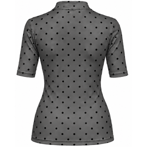 <b>Charcoal</b> Gray Polka Dot Women Mock Neck Short Sleeve <b>T</b> <b>Shirt</b> Slim Fit Printed Casual Stretch Top Fashion Apparel Wholesale - Product Image 2
