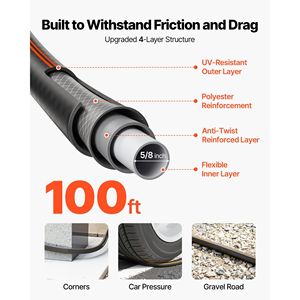 <b>100</b> <b>ft</b> Heavy Duty 5/8\" 4-Layer Rubber <b>Garden</b> <b>Hose</b> 150PSI Working 600PSI Burst 3/4\" Fitting Flexible Non-kink Outdoor Gardening - Product Image 2