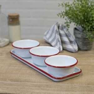 Plateau à beurre en émail blanc avec bord rouge, forme rectangulaire, style rétro, avec couvercle, vaisselle et assiettes, plateaux à beurre en émail métallique, ensembles - Product Image 5