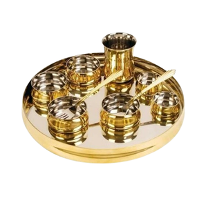 Home Hotel Restaurant Use Traditional Dinner <b>Serving</b> <b>Set</b> Handmade Engraved Design Brass Metal Thali Dinner <b>Set</b> - Product Image 1