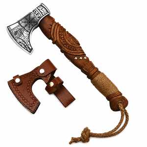Hacha de Estilo Vikingo de Acero Inoxidable Personalizada, Hacha con Barba, Hacha Tomahawk de Madera de Palisandro, Funda de Cuero Premium - Product Image 3