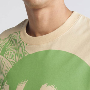 <b>Cream</b> Oversized Cotton Jersey <b>T</b>-<b>Shirt</b> O-Neck Short Sleeve Casual Style With Print Pattern Breathable Fit Men's - Product Image 5