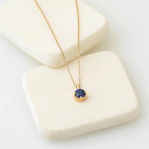 Pendentif solitaire saphir bleu, pendentif délicat, argent sterling 925, plaqué or 14 carats, bijoux fins, cadeau - Product Image 2
