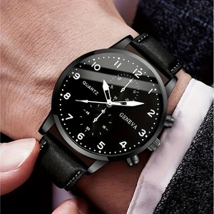 5pcs/set <b>Black</b> Men <b>Watch</b> Set Fashionable Man <b>Watches</b> With Leather Bracelets - Product Image 4