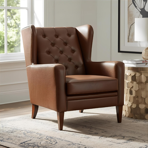 Sillón Vintage de Cuero Marrón con Detalles de Tachuelas, Sillón Clásico Tapizado para Decoración de Sala de Estar - Product Image 2