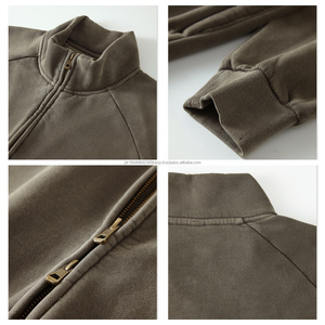 Vente en gros de sweat-shirts unisexes 420GSM rembourrés en polaire, couleur unie, fermeture éclair intégrale, sweat-shirts amples pour hommes - Product Image 3