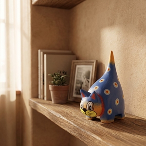 Figurine artisanale en bois d'albizia bleu, queue de chat, peinte à la main, statue d'animal en bois, décoration rustique pour la maison, ornement de jardin, cadeau - Product Image 4