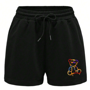 Shorts pour femmes à taille haute, taille élastique, coupe régulière, 100% coton, toile respirante, séchage rapide, style streetwear - Product Image 2