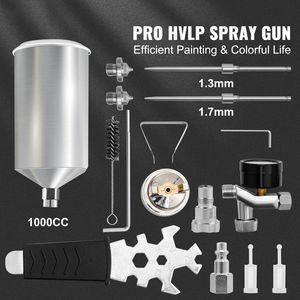 Professional HVLP Air Spray Gun 1.3mm 1.7mm Stainless Nozzles 1000cc <b>Copper</b> <b>Cup</b> Gravity Feed Sprayer for Automotive 1000cc - Product Image 2