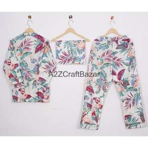 Pijamas de Manga Larga 100% Algodón para Mujer, Estampado Floral, Cintura Elástica, Conjunto de Pijama Suave y Transpirable, Ropa de Dormir para Verano - Product Image 4