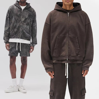 Sweat à capuche zippé surdimensionné pour homme, en coton French Terry, tie-dye, couleur unie, respirant, vêtement d'hiver, vente en gros OEM