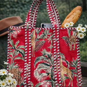 กระเป๋าโท้ทใบเล็กพิมพ์ลายบล็อกสำหรับผู้หญิง กระเป๋าถือสำหรับช้อปปิ้ง ไปเที่ยวทะเล ใช้ในชีวิตประจำวัน กระเป๋าถือแบบอินเดียดั้งเดิม สวยงาม หรูหรา - Product Image 1