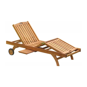 Silla reclinable ajustable para exteriores de teca maciza con bandeja extraíble y ruedas - Product Image 1