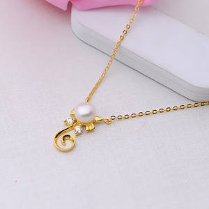 Collar con Colgante de Gato de Plata S925 con Bandeja Vacía para 6-7 Perlas, Cadena para Accesorios DIY, Joyería Fina para Mujer - Product Image 1