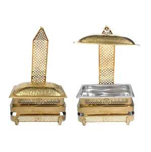 Elegante Tazón de Servir de Oro Blanco con Tapa, Patrón Geométrico Ornamentado, Plato de Presentación para Buffet con Asa de Pájaro Estilizada - Product Image 6