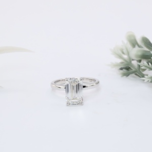 White Gold Emerald Cut Lab Grown Diamond Solitaire Engagement <b>Ring</b> Minimalist <b>Plain</b> Band Fine Jewelry Gift For Women - Product Image 1
